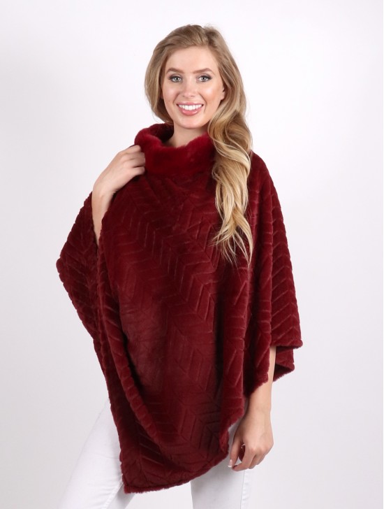 Soft Faux Fur Poncho W/ Zig-zag Pattern 